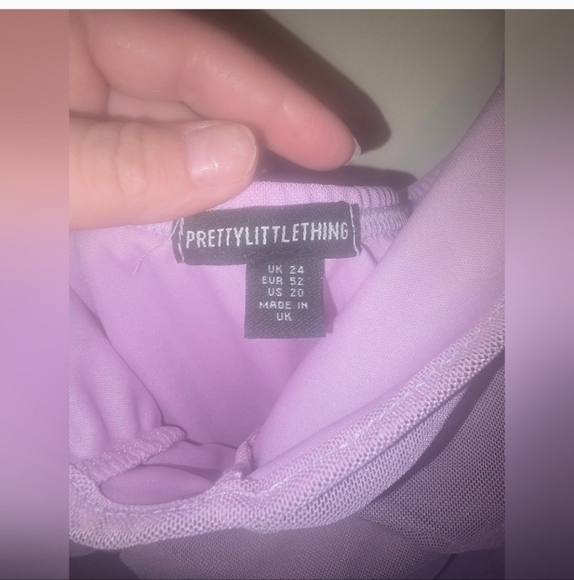 🍁🍂NWOT PRETTYLITTLETHING  20 Plus Lilac Mesh Sleeve Halter Neck Bodysuit - Picture 5 of 7